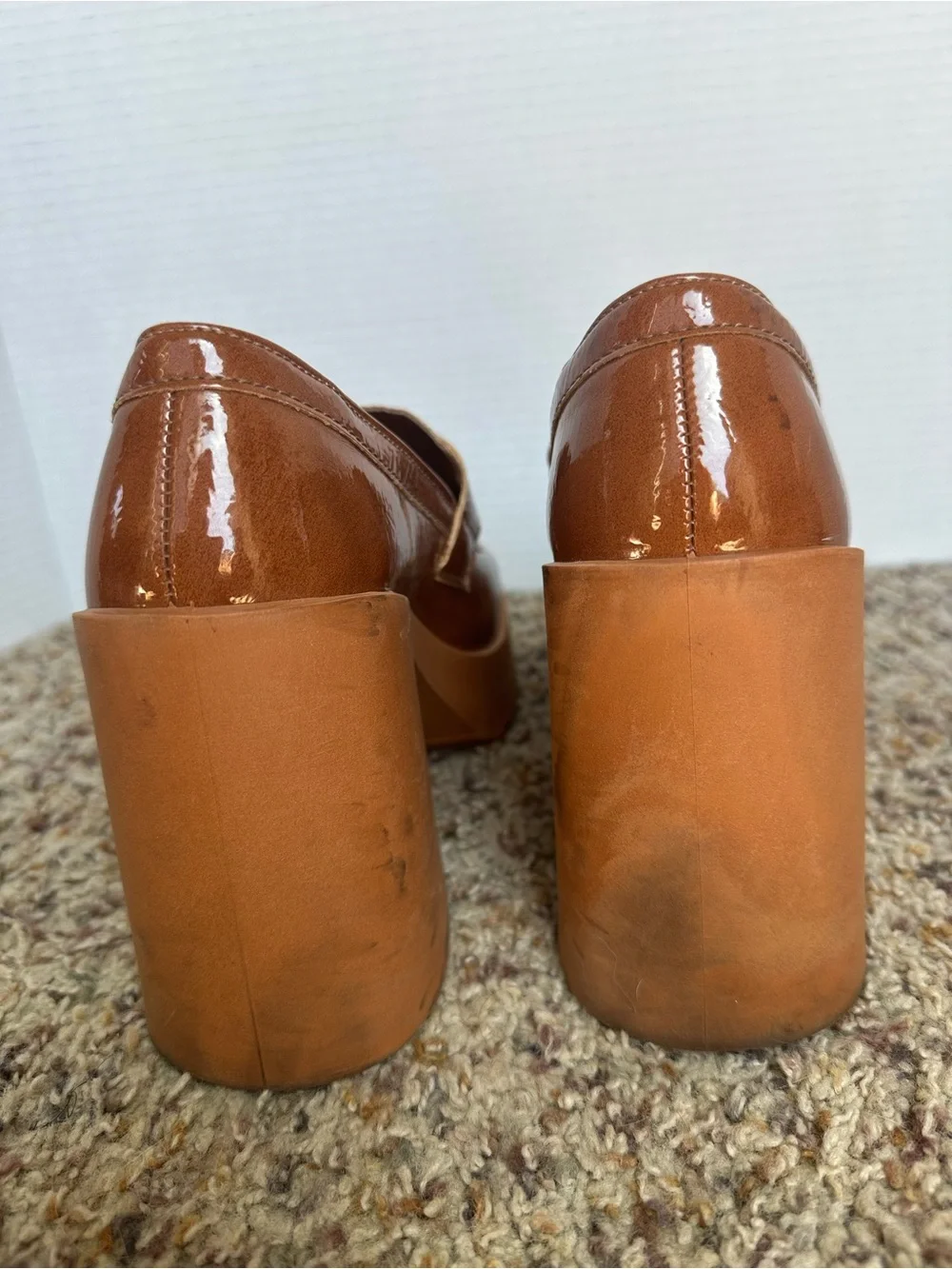 ASOS Patent Platform Loafers in Cognac